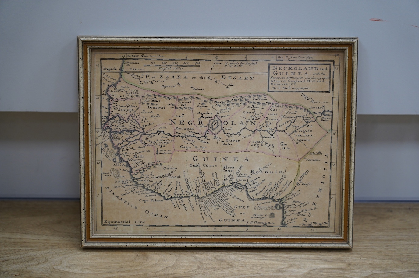 Herman Moll (1654-1732), hand coloured Map of Negroland and Guinea, 21 x 28cm. Condition - fair